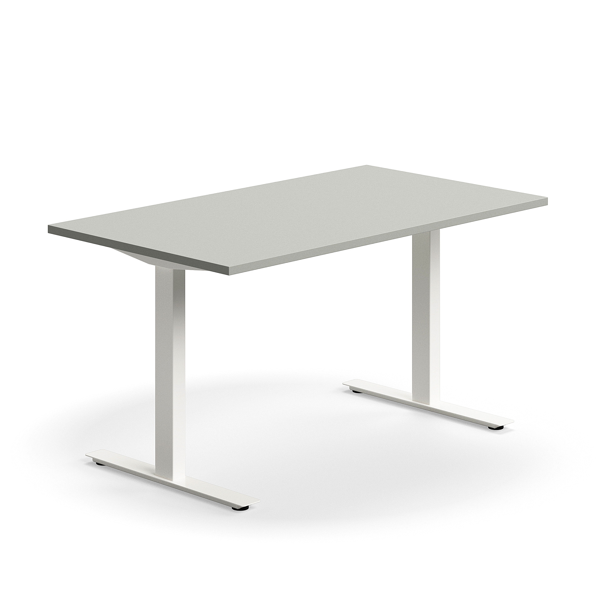 Levně Psací stůl QBUS, T-nohy, 1400x800 mm, bílá podnož, světle šedá