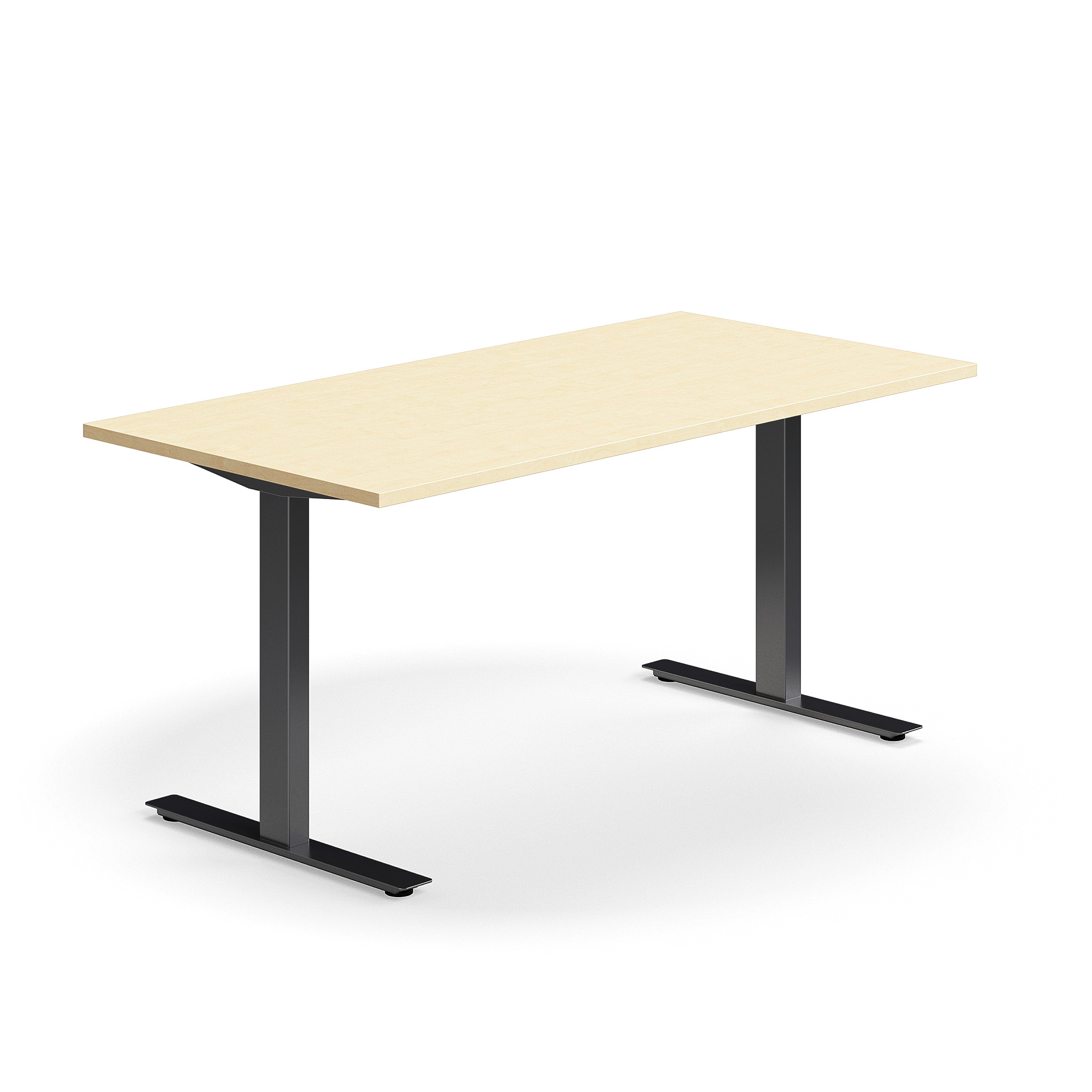 Levně Psací stůl QBUS, T-nohy, 1600x800 mm, černá podnož, bříza