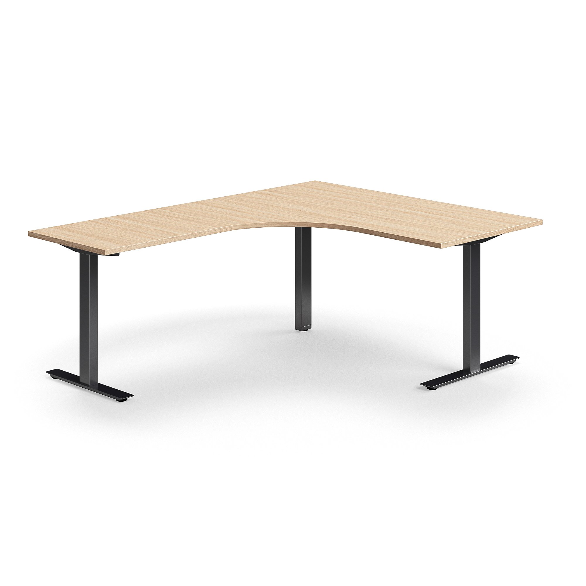 Levně Rohový psací stůl QBUS, T-nohy, 1600x2000 mm, černá podnož, dub