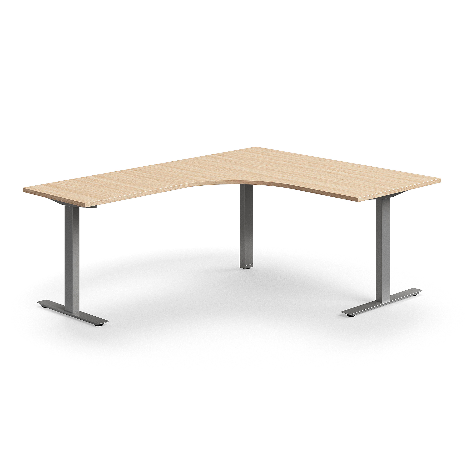 Levně Rohový psací stůl QBUS, T-nohy, 1600x2000 mm, stříbrná podnož, dub