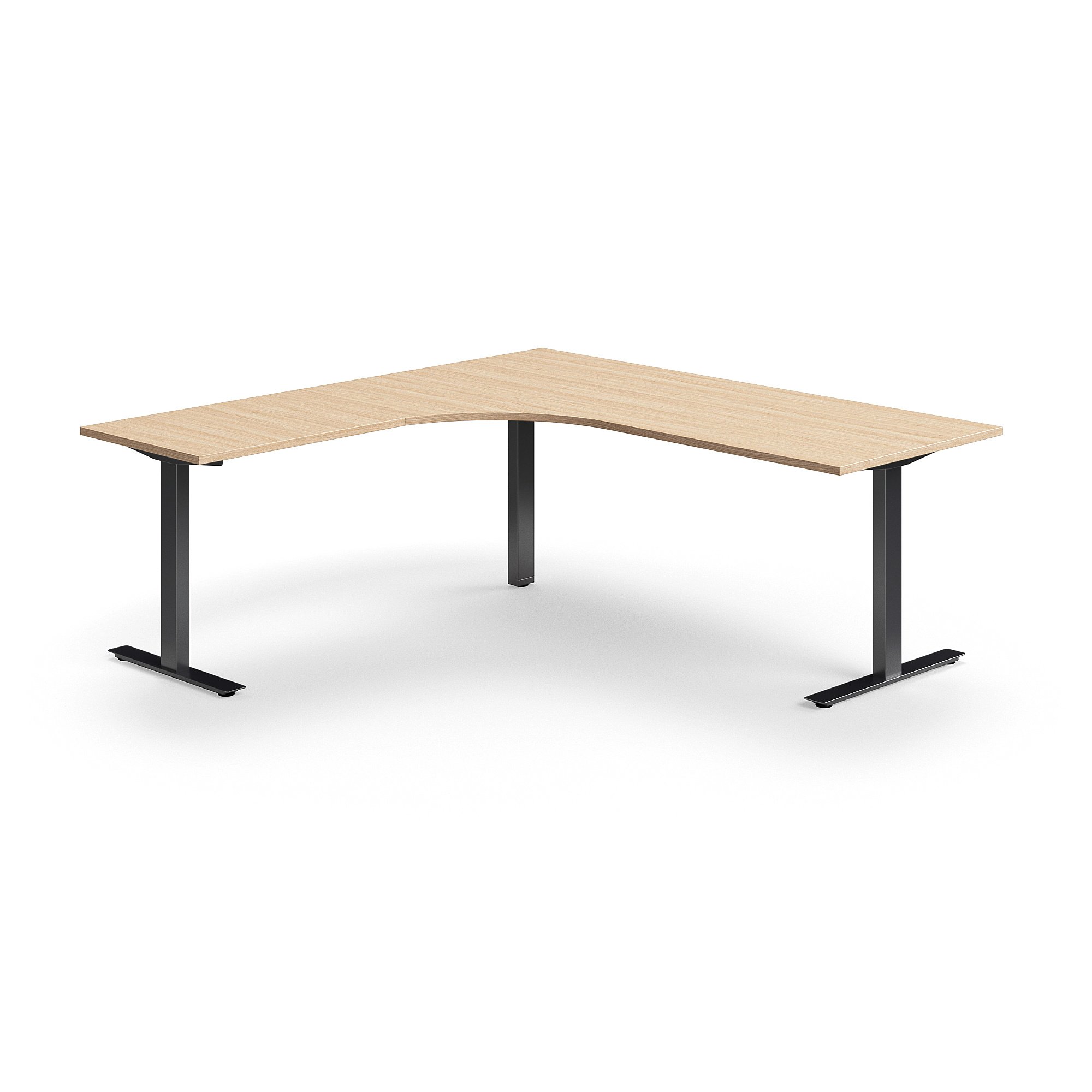 Levně Rohový psací stůl QBUS, T-nohy, 2000x2000 mm, černá podnož, dub