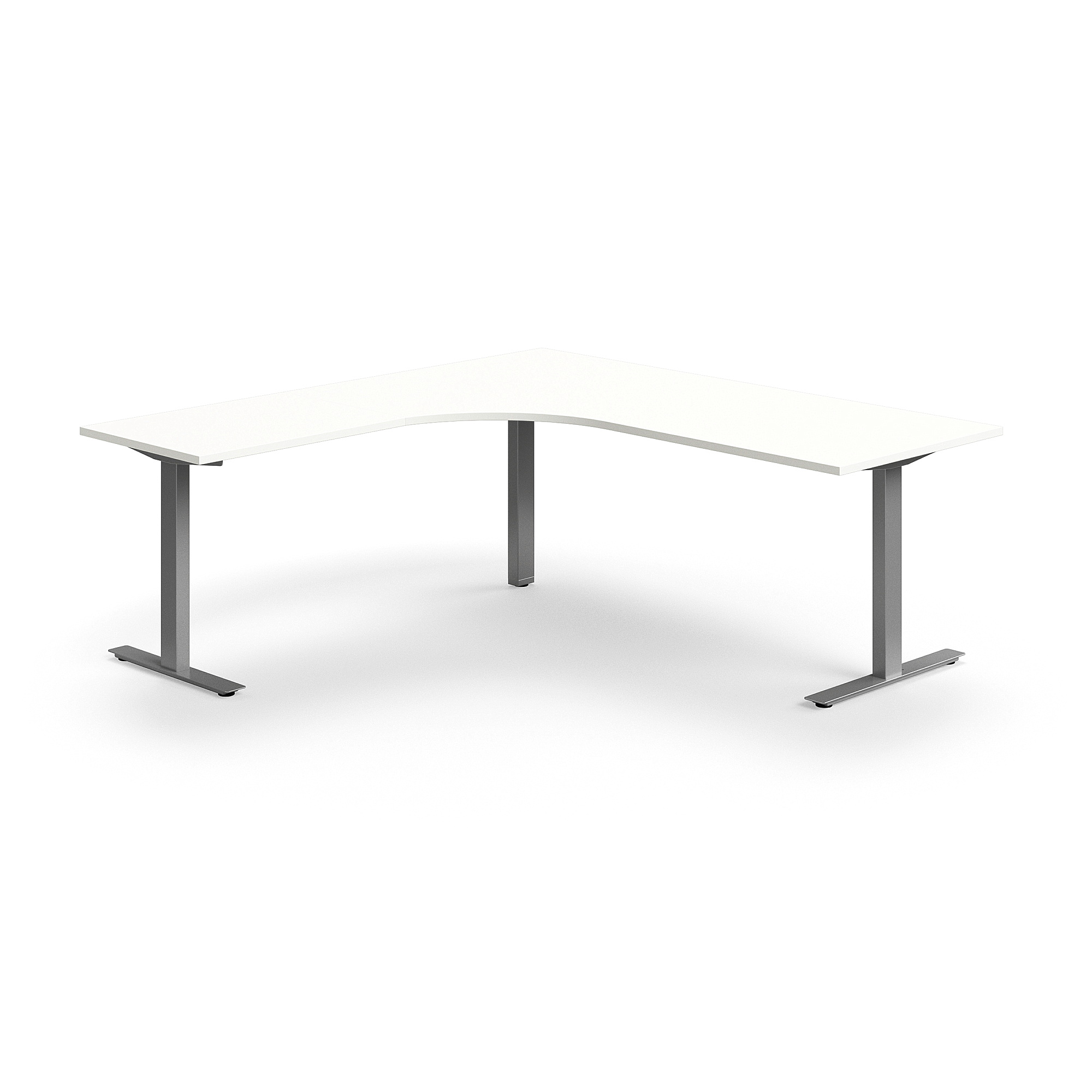 Levně Rohový psací stůl QBUS, T-nohy, 2000x2000 mm, stříbrná podnož, bílá