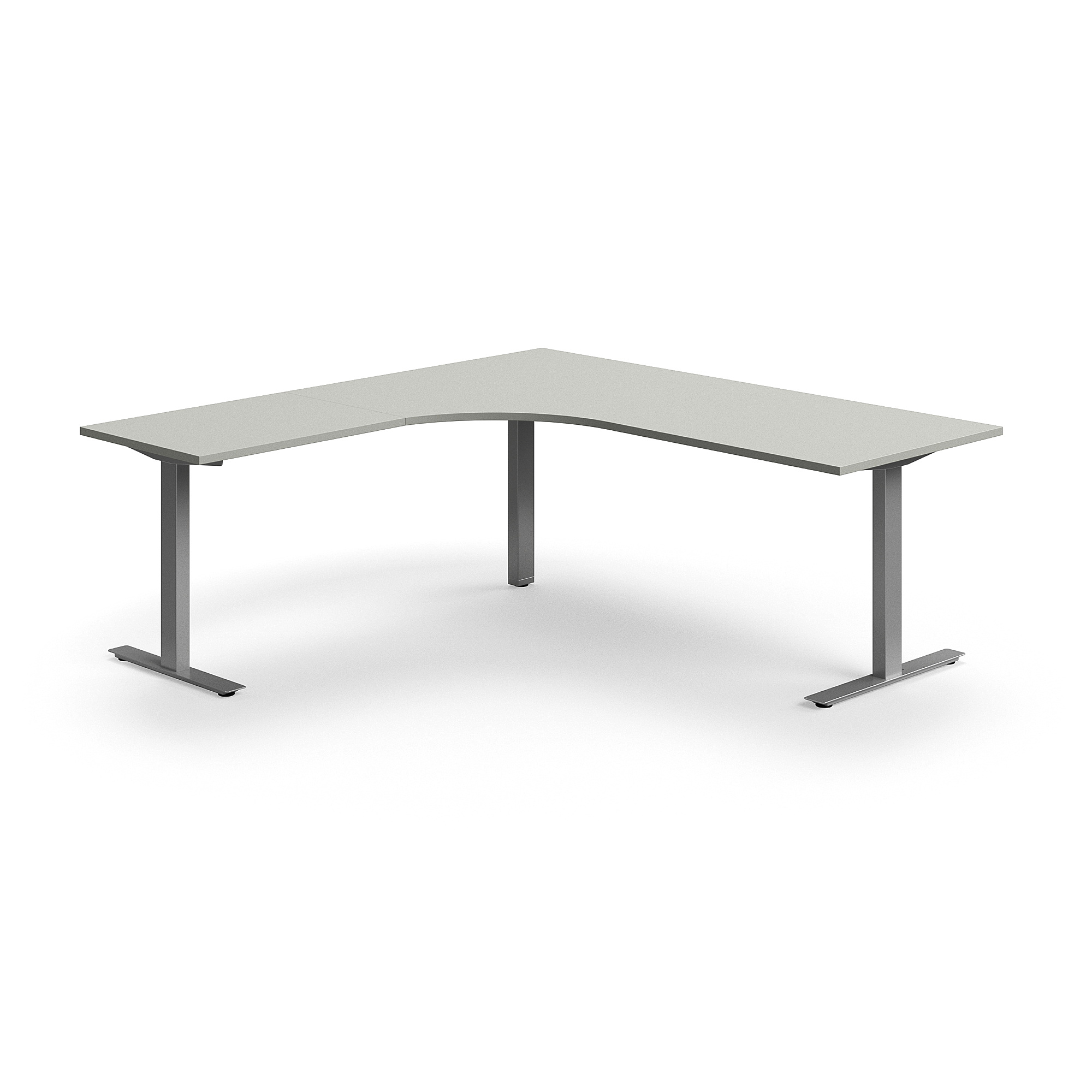 Levně Rohový psací stůl QBUS, T-nohy, 2000x2000 mm, stříbrná podnož, světle šedá