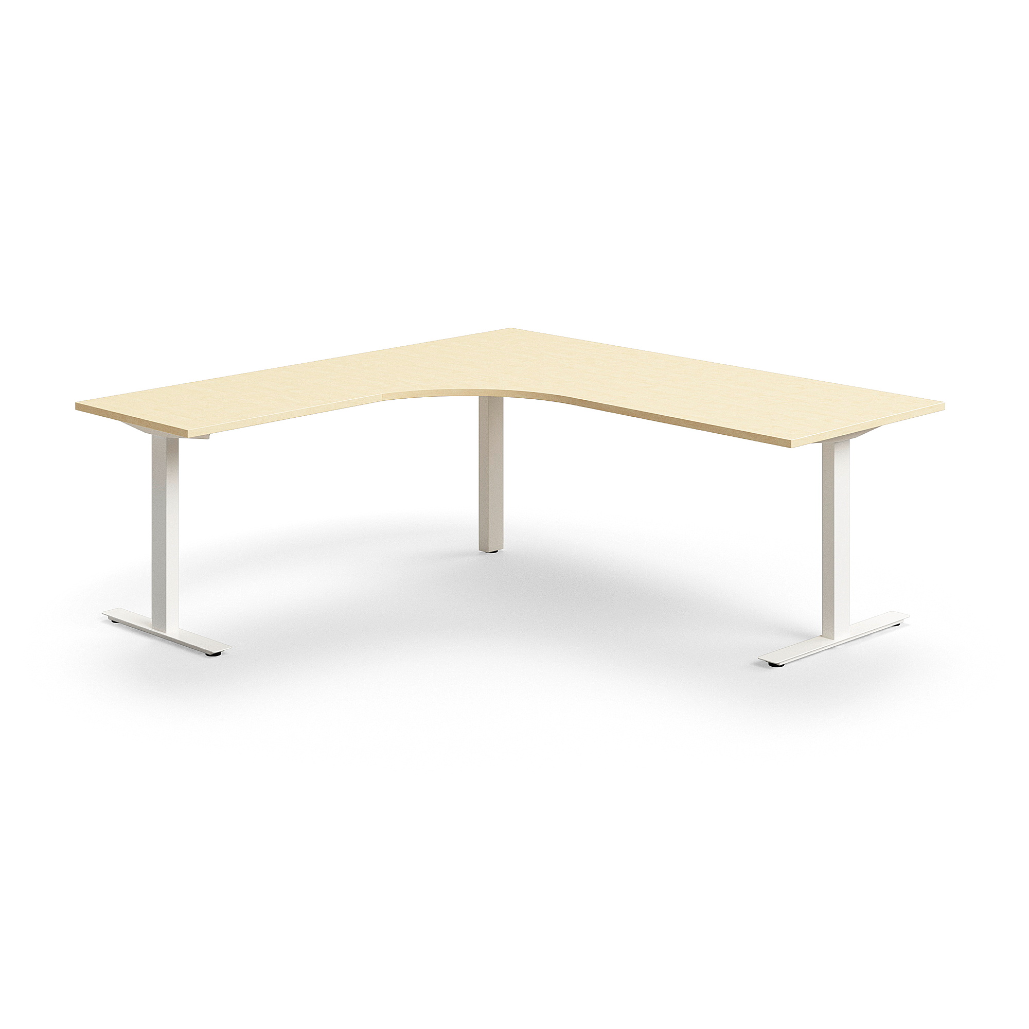 Levně Rohový psací stůl QBUS, T-nohy, 2000x2000 mm, bílá podnož, bříza