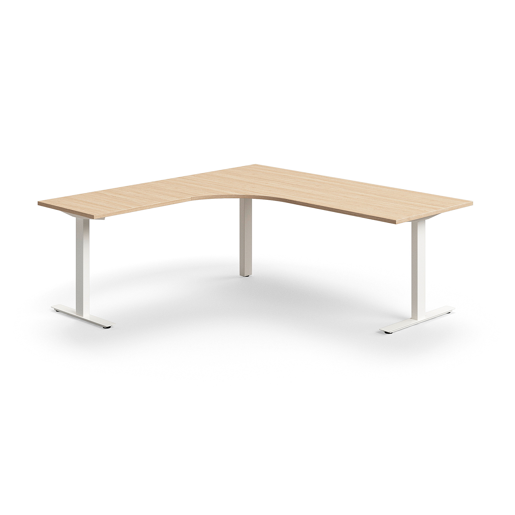 Levně Rohový psací stůl QBUS, T-nohy, 2000x2000 mm, bílá podnož, dub