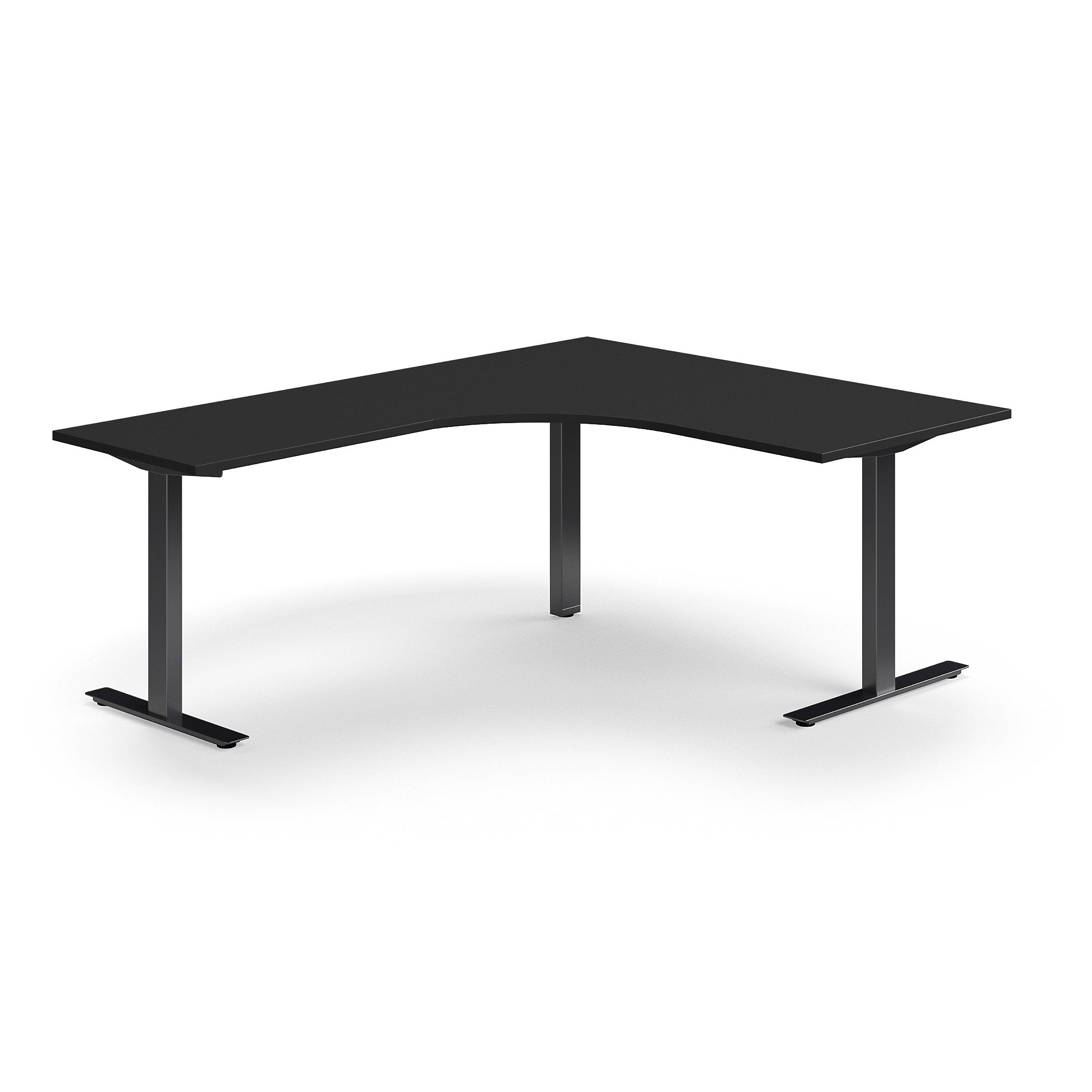 Levně Rohový psací stůl QBUS, T-nohy, 1600x2000 mm, černá podnož, černá