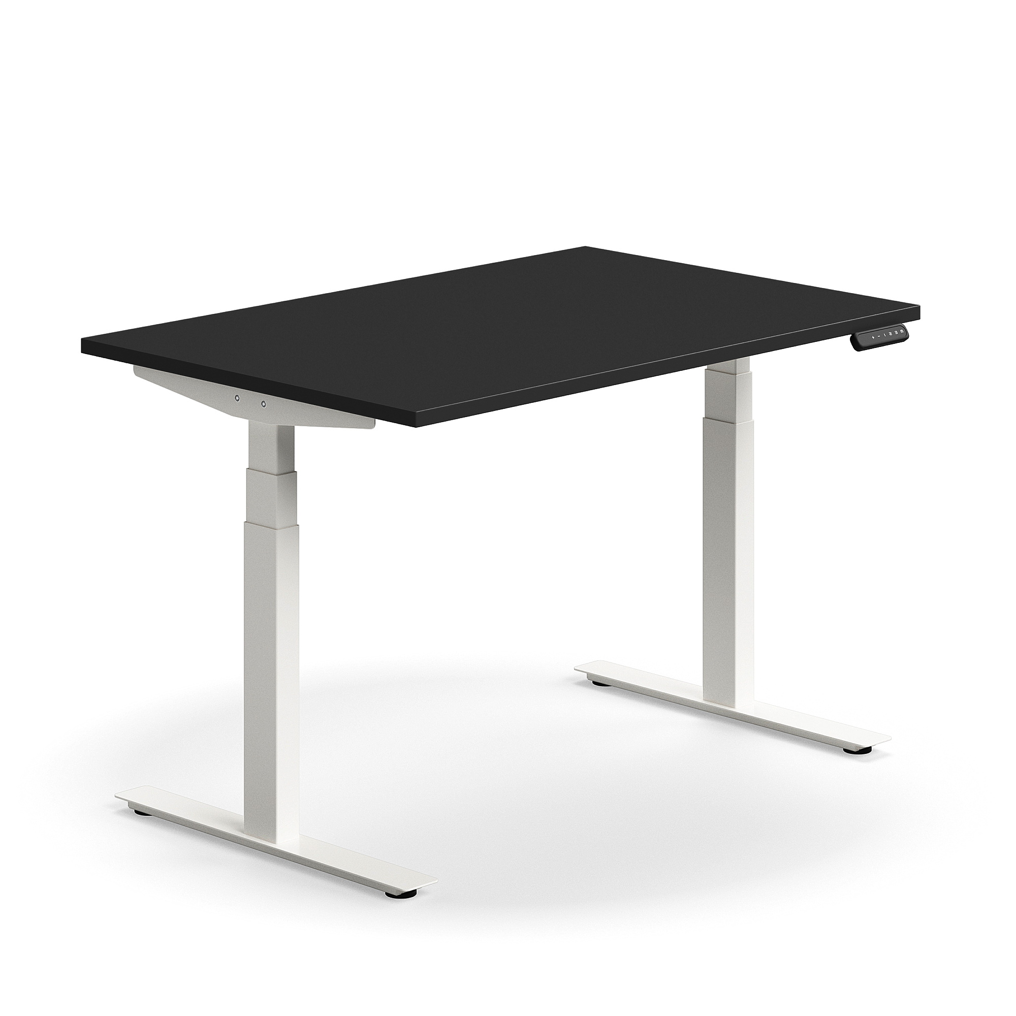 Výškově nastavitelný stůl QBUS, 1200x800 mm, bílá podnož, černá