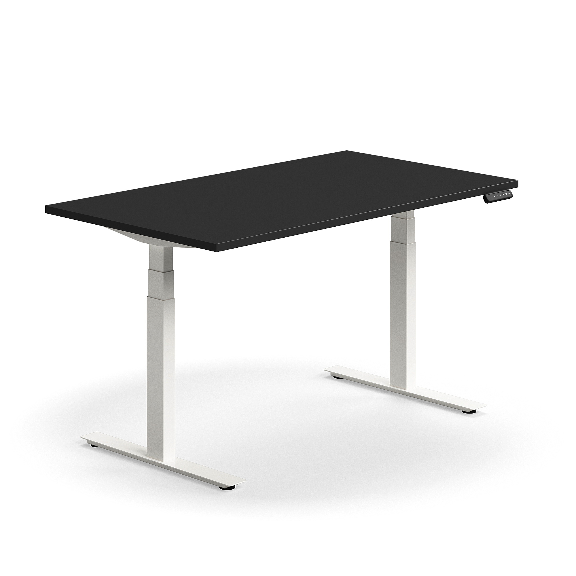 Výškově nastavitelný stůl QBUS, 1400x800 mm, bílá podnož, černá