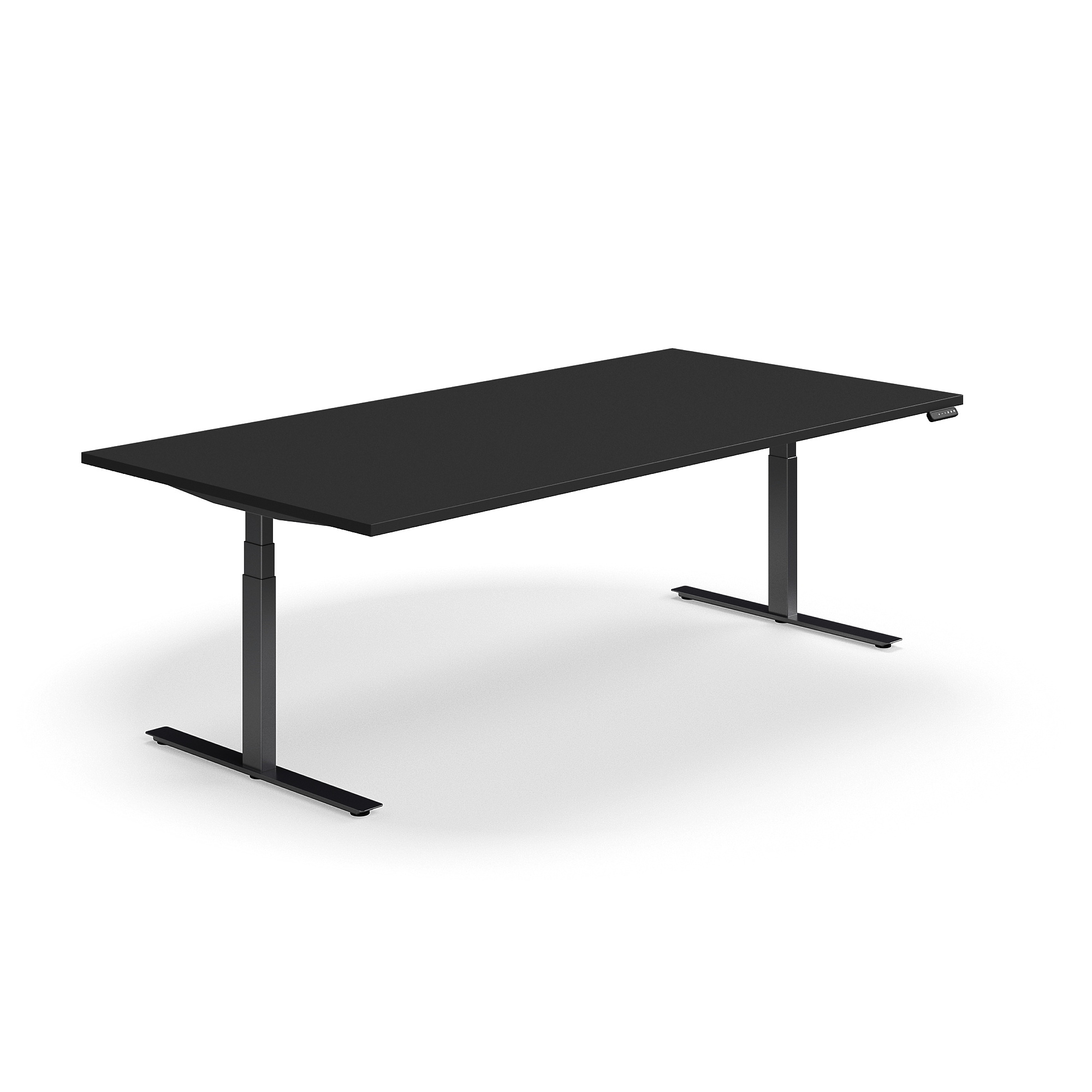 Jednací stůl QBUS, výškově nastavitelný, 2400x1200 mm, obdélníkový, černá podnož, černá