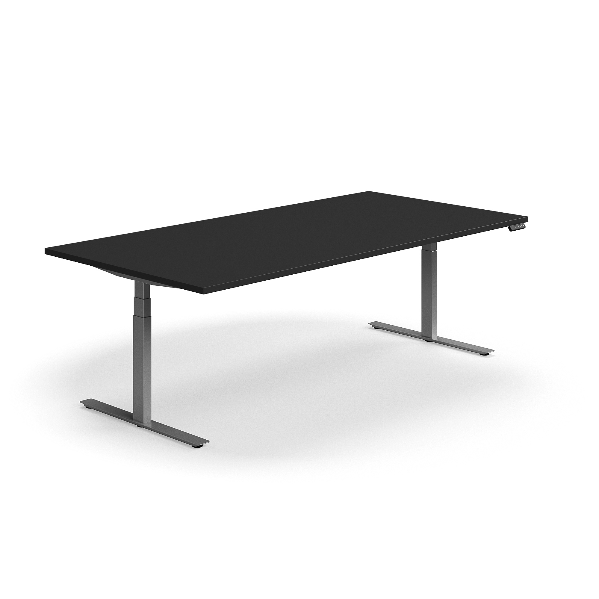 Levně Jednací stůl QBUS, výškově nastavitelný, 2400x1200 mm, obdélníkový, stříbrná podnož, černá