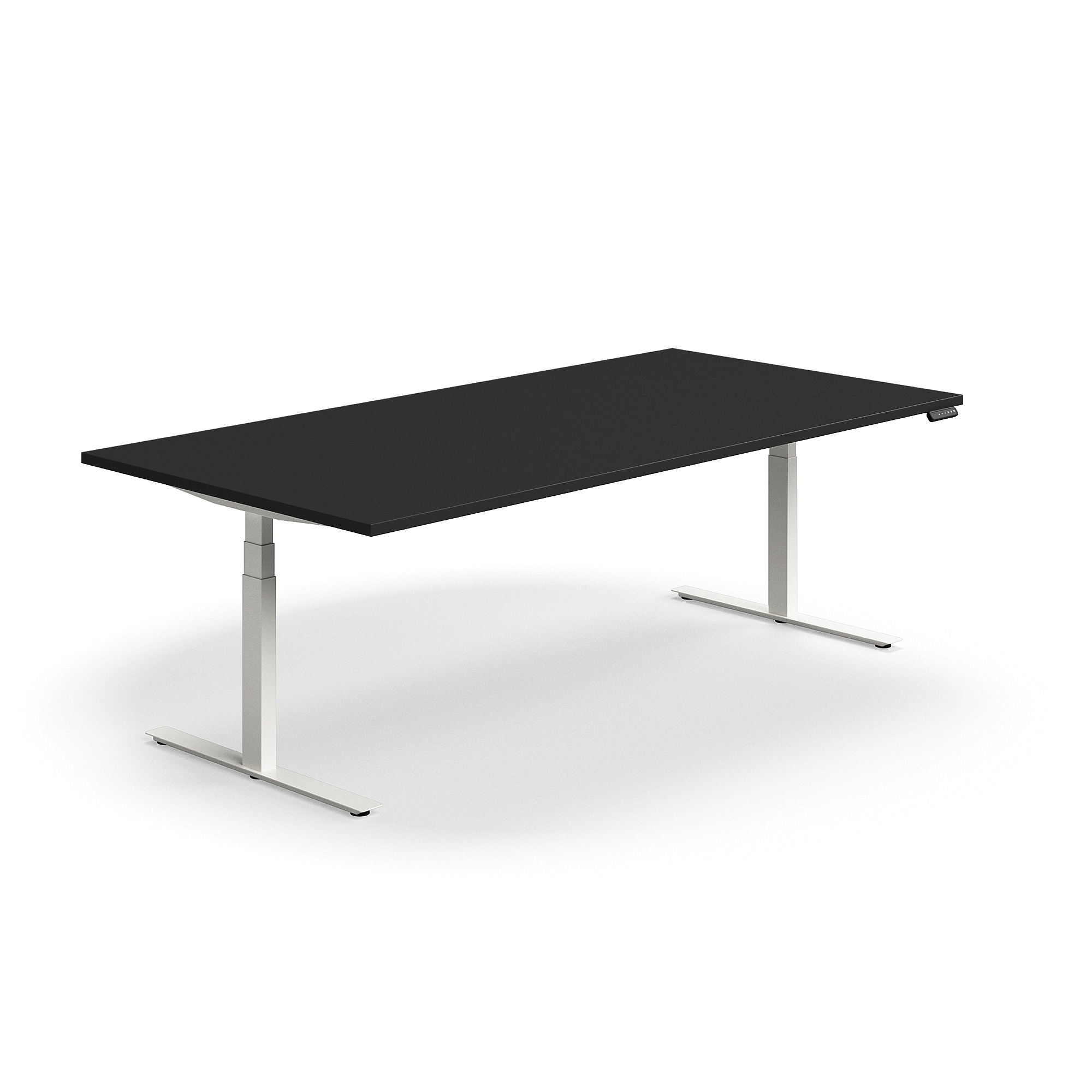 Levně Jednací stůl QBUS, výškově nastavitelný, 2400x1200 mm, obdélníkový, bílá podnož, černá