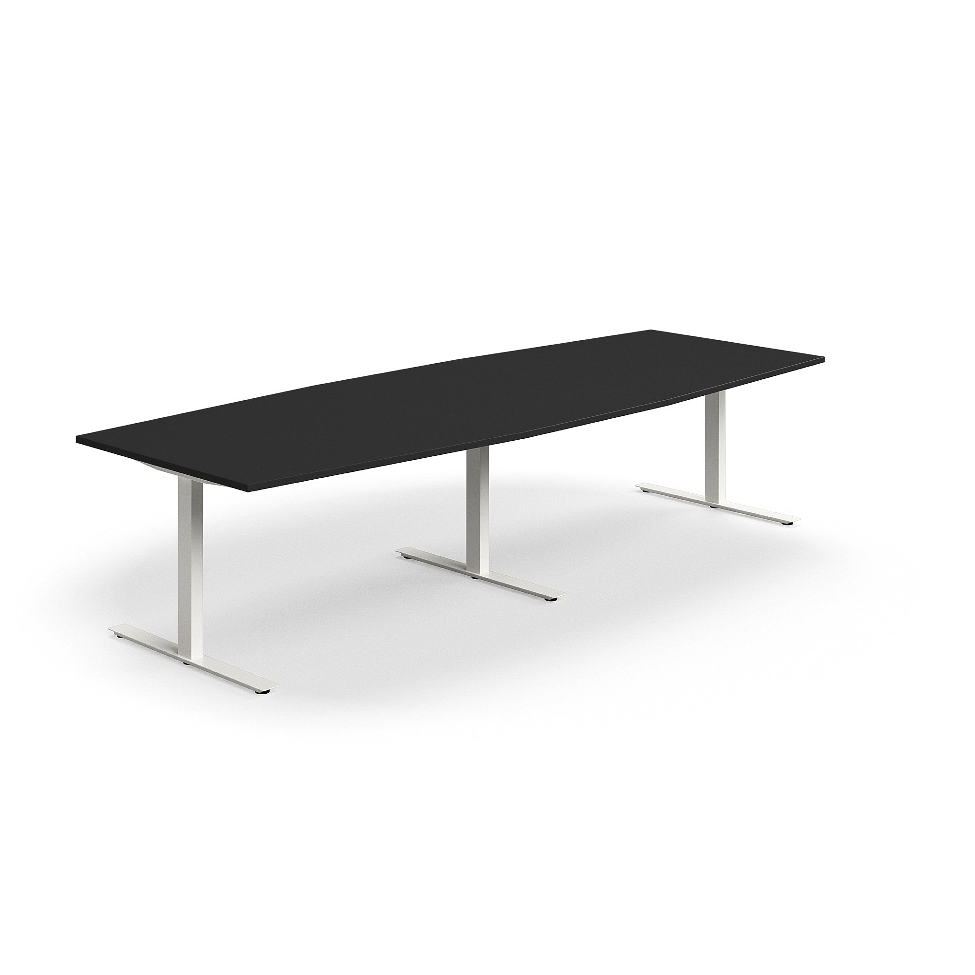 Levně Jednací stůl QBUS, T-nohy, 3200x1200 mm, tvar člunu, bílá podnož, černá
