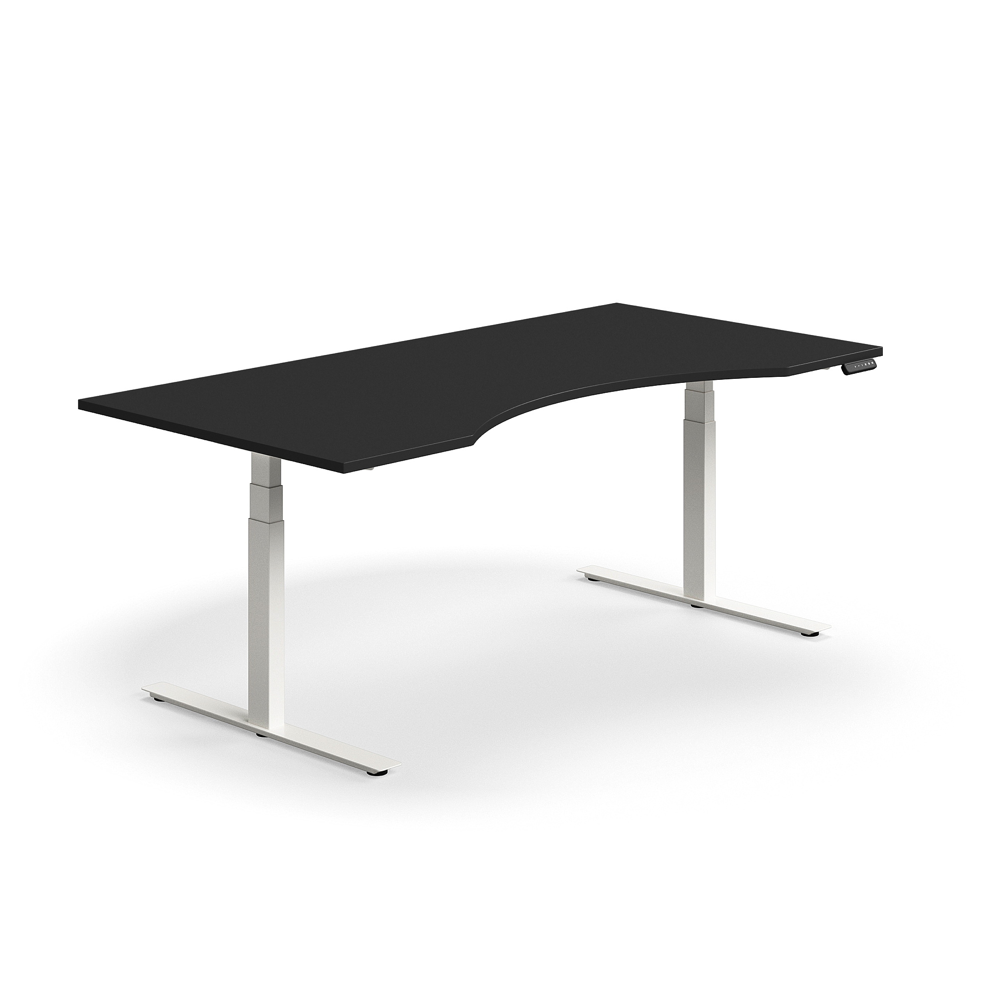 Levně Výškově nastavitelný stůl QBUS, vykrojený, 2000x1000 mm, bílá podnož, černá