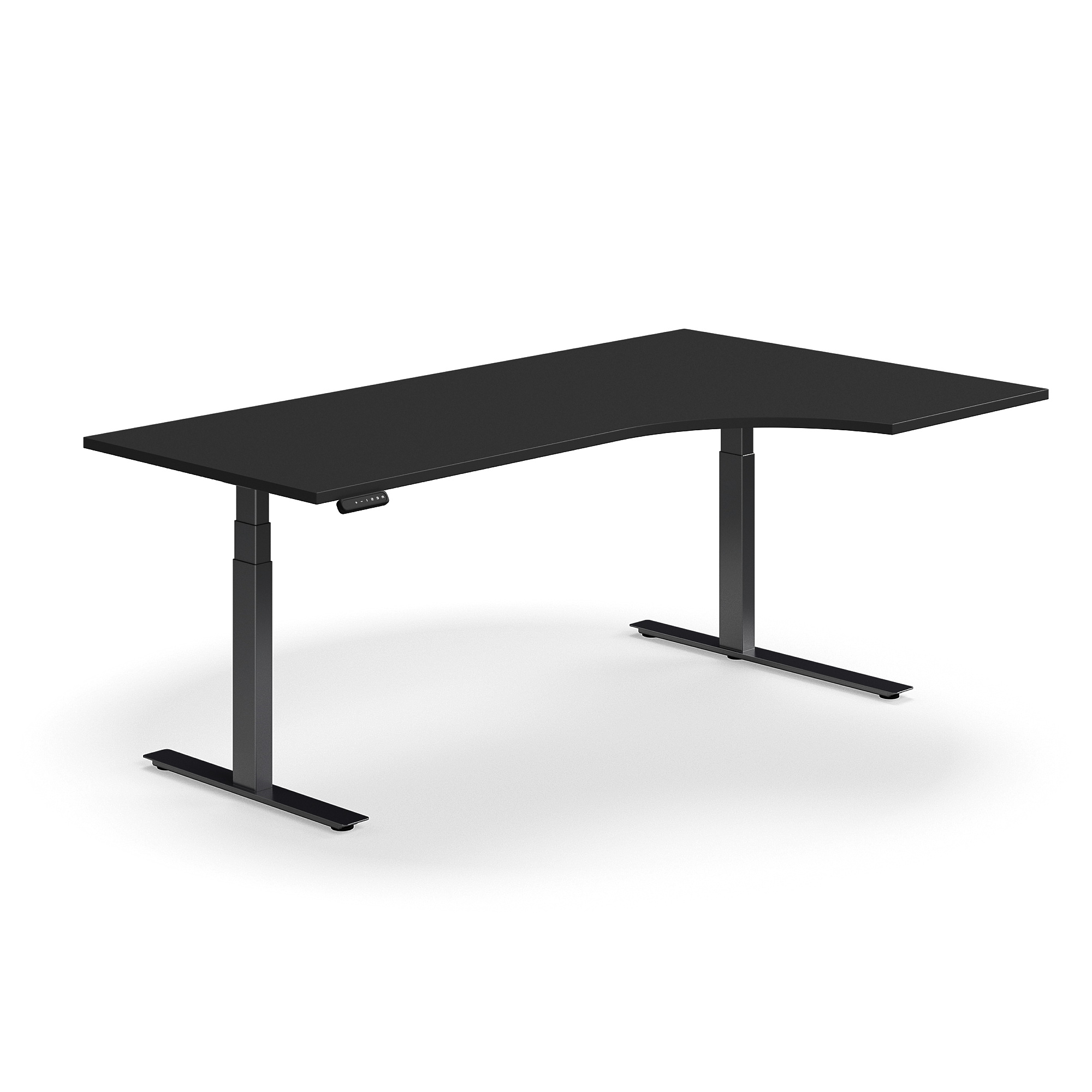 Levně Výškově nastavitelný stůl QBUS, rohový, 2000x1200 mm, černá podnož, černá
