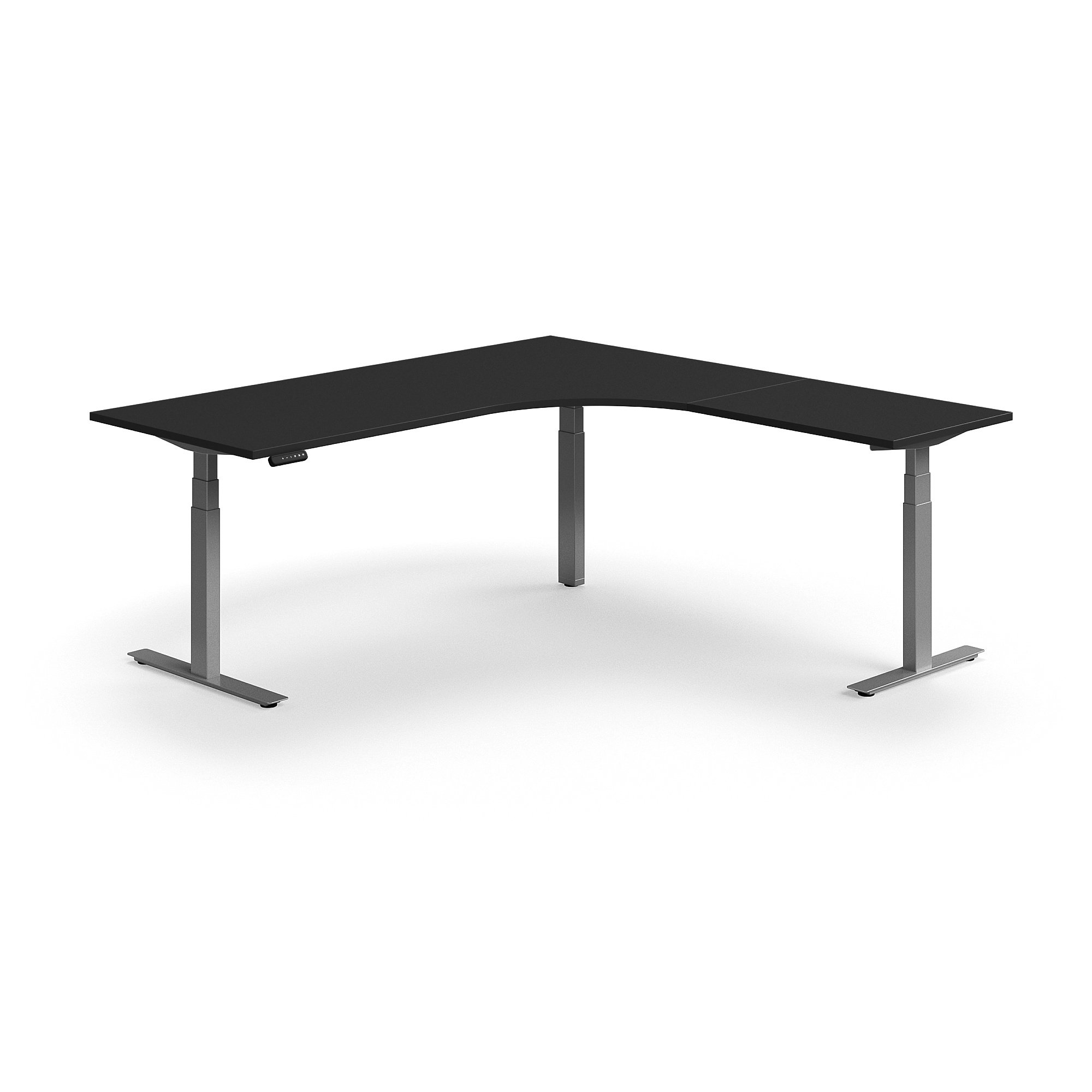 Levně Výškově nastavitelný stůl QBUS, rohový, 2000x2000 mm, stříbrná podnož, černá