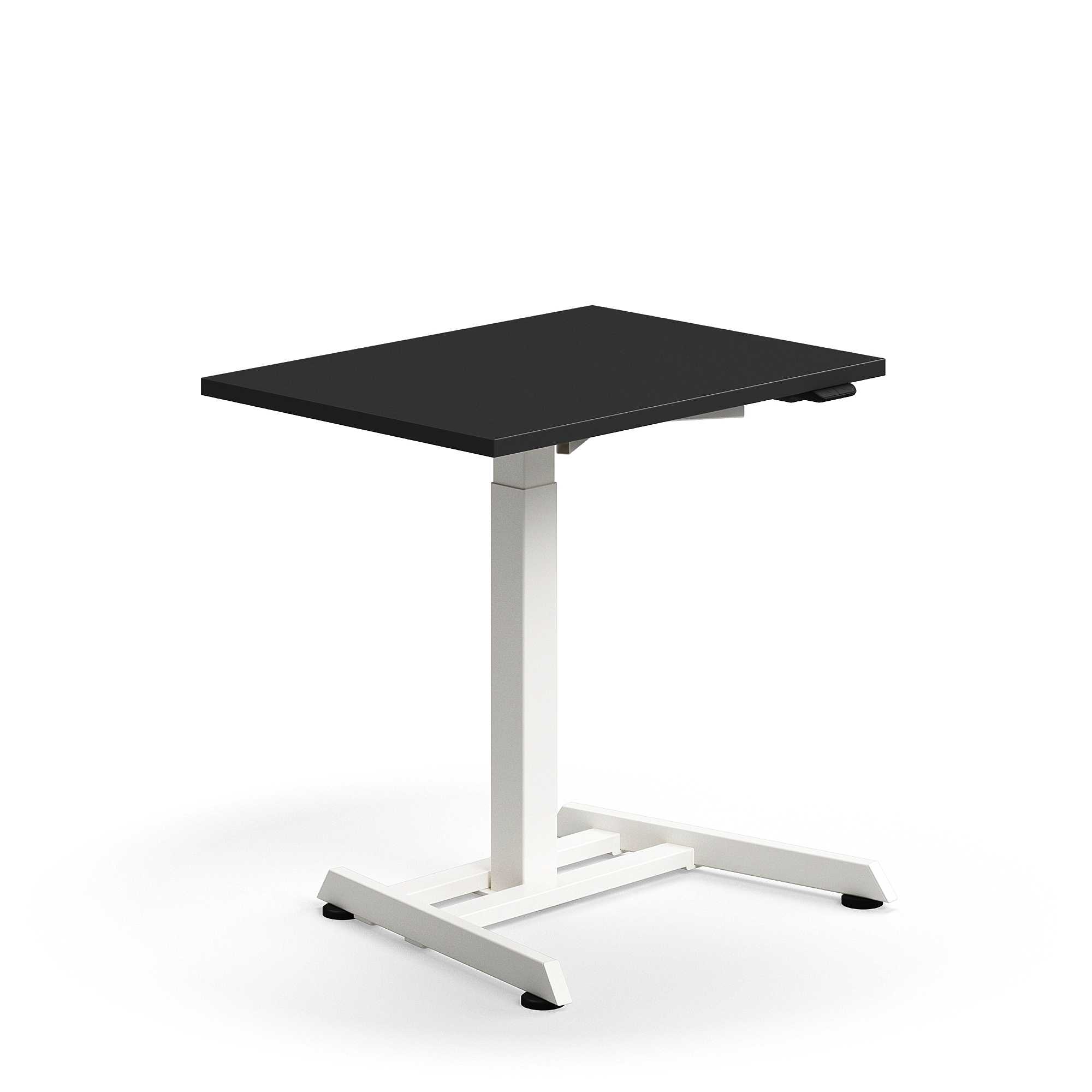 E-shop Výškovo nastaviteľný stôl QBUS, s centrálnou nohou, 800x600 mm, biely rám, čierna