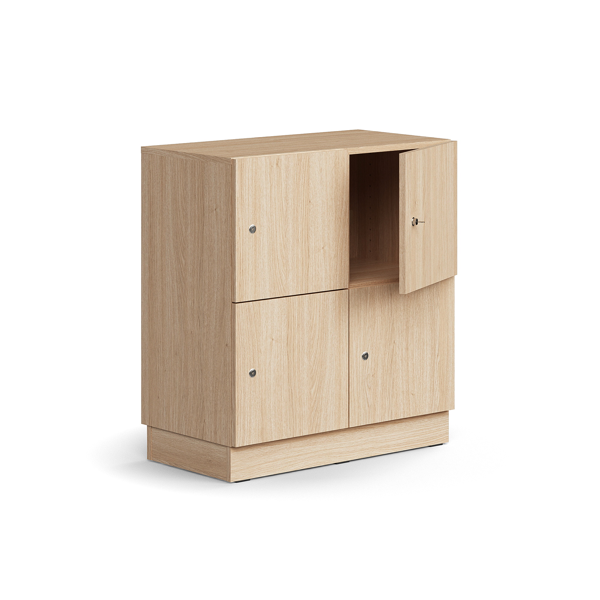 Skříň QBUS, 4 uzamykatelné boxy, sokl, 868x800x420 mm, dub