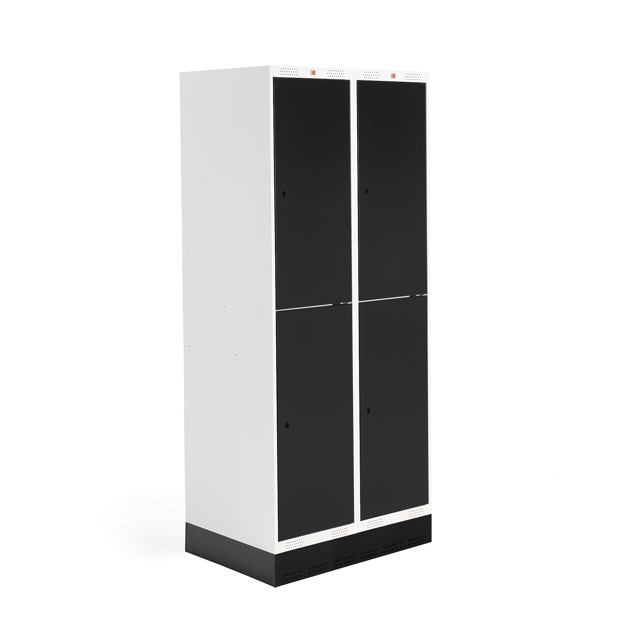 E-shop Školská šatňová skrinka ROZ, 2 sekcie, 4 dvere, 1890x800x550 mm, čierna, so soklom