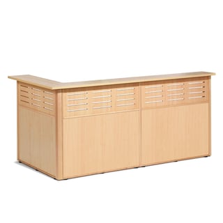 L shape reception counter TREAT, R/H, 3 sections, 2490x1290x1200 mm, beech