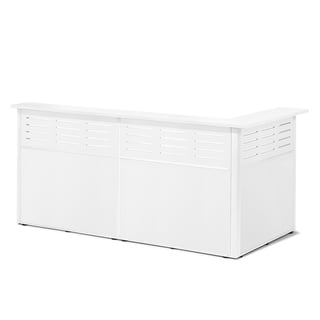 L shape reception counter TREAT, L/H, 3 sections, 2490x1290x1200 mm, white