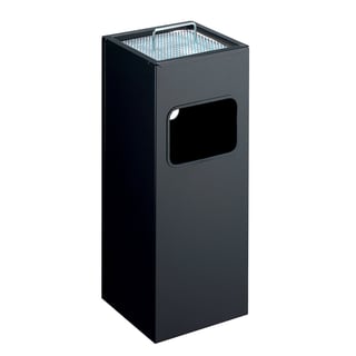 Waste bin with square ashtray, metal, 620x250x250 mm, 17 L, black