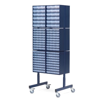 Double sided mobile small parts cabinet, 396 drawers, 1600x622x570 mm