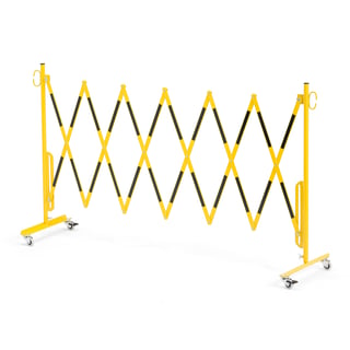 Accordion safety barrier, wheels, black, yellow