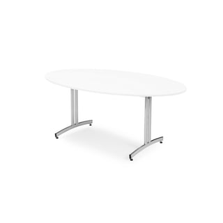 Stół do stołówki SANNA, owalny, 1000x1800 mm, laminat, biały, chrom