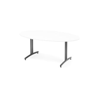 Stół do stołówki SANNA, owalny, 1000x1800 mm, laminat, biały, czarny