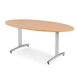 Blagovaonički stol, ovalni, 1000x1800 mm, bukva laminat, krom