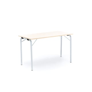 Sammenleggbart bord NICKE, L1200 B500 H720 mm, sølv/bjørk laminat