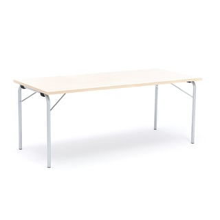Sammenleggbart bord NICKE, L1800 B800 H720 mm, sølv/bjørk laminat