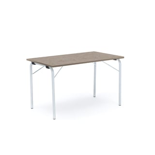 Folding table NICKE, 1200x700x720 mm, alu grey, light grey linoleum