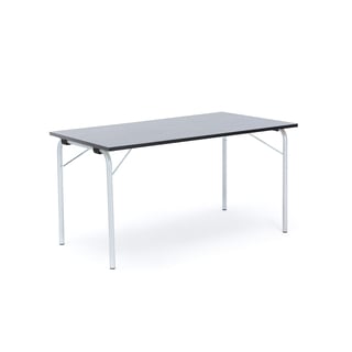 Folding table NICKE, 1400x700x720 mm, alu grey, dark grey linoleum