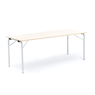 Folding table NICKE, 1800x700x720 mm, alu grey, birch laminate