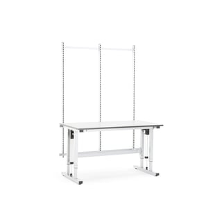 Höj- och sänkbart arbetsbord med påbyggnad MOTION, 300 kg, 2000x800 mm, grå