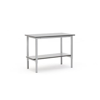 Ročno nastavljiva delovna miza + spodnja polica, 1200x600 mm, siva