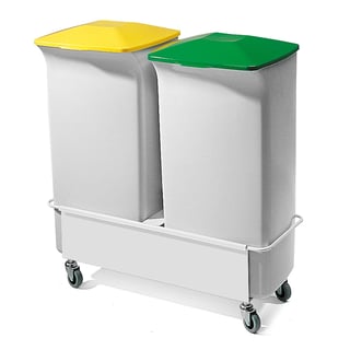 Zestaw do segregacji śmieci OLIVER, 2 kosze 40 L, 1 wózek, 780x670x375 mm