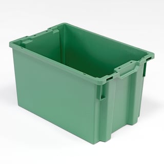 Plastová přepravka WHYTE, stohovatelná, 66 l, 600x400x350 mm, zelená