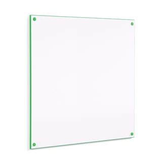 Frameless whiteboard, 1176x1176 mm, green edging