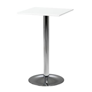 Baaripöytä BIANCA, puukuvioitu pöytälevy, 700x700 mm, valkoinen, kromi
