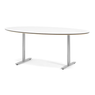 Ovale vergadertafel SELMA, 1900 x 1000 x 700 mm, wit, alu grijs