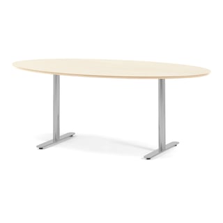 Ovalan konferencijski sto, 1900x1000x700 mm, breza, alu siva