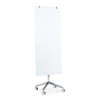 Szklana tablica suchościeralna STELLA, na kółkach, 650x1575 mm, biały