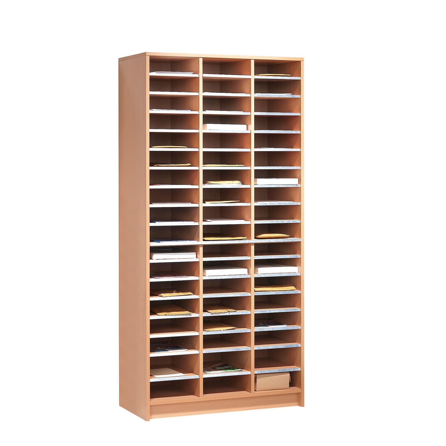 Pigeon hole storage unit MESSENGER, 54 comps, 1880x915x400 mm, beech