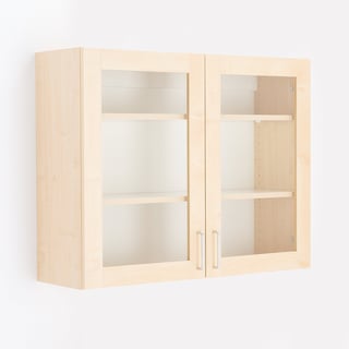 Wall mounted cabinet THEO, with double glass doors, birch