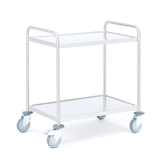 Stainless shelf trolley CONVOY, 100 kg load, 2 shelves, 800x520x900 mm