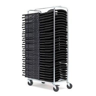 Galvanised chair trolley + 28 black chairs, 1760x485x900 mm