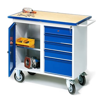 Mobile workbench FLEX, 5 drawers + 1 cabinet