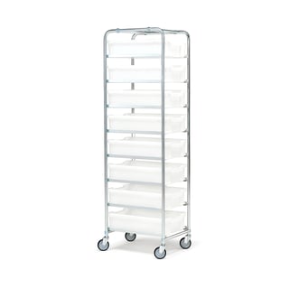 Complete tray trolley, with 8 trays